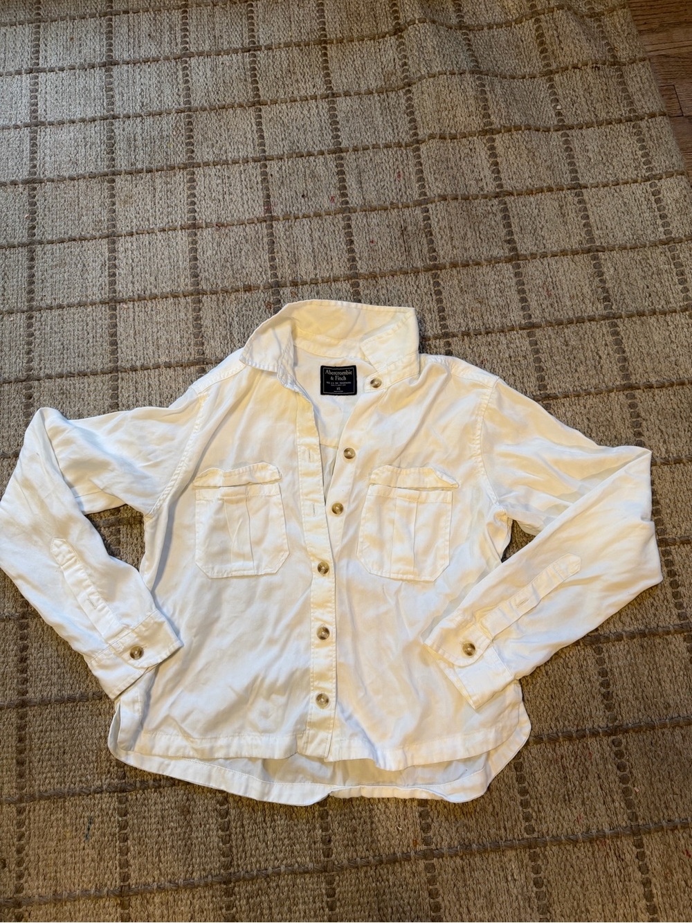 Abercrombie & Fitch White Utility Button-Up Jacket